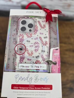 Pink Sky Iphone 16 Pro Max Christmas Candy Cane Themed Phone Case NIB